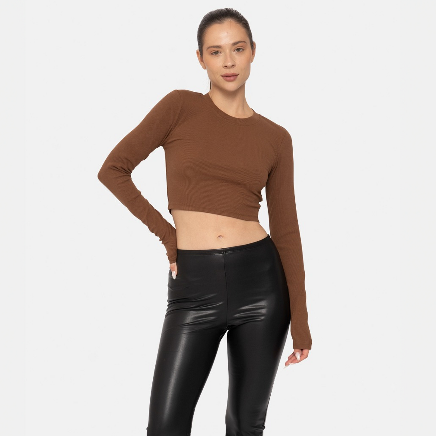 Essential Micro-Ribbed Long Sleeved Cropped Athleisure Top